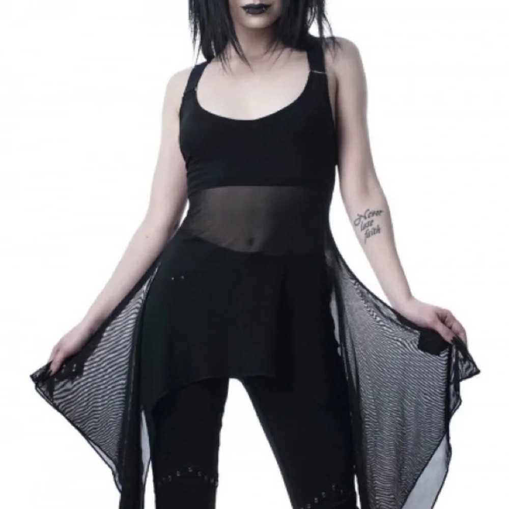 Killstar Starshine Penta Tank Women XL Black Goth Mesh Pentagram Tunic